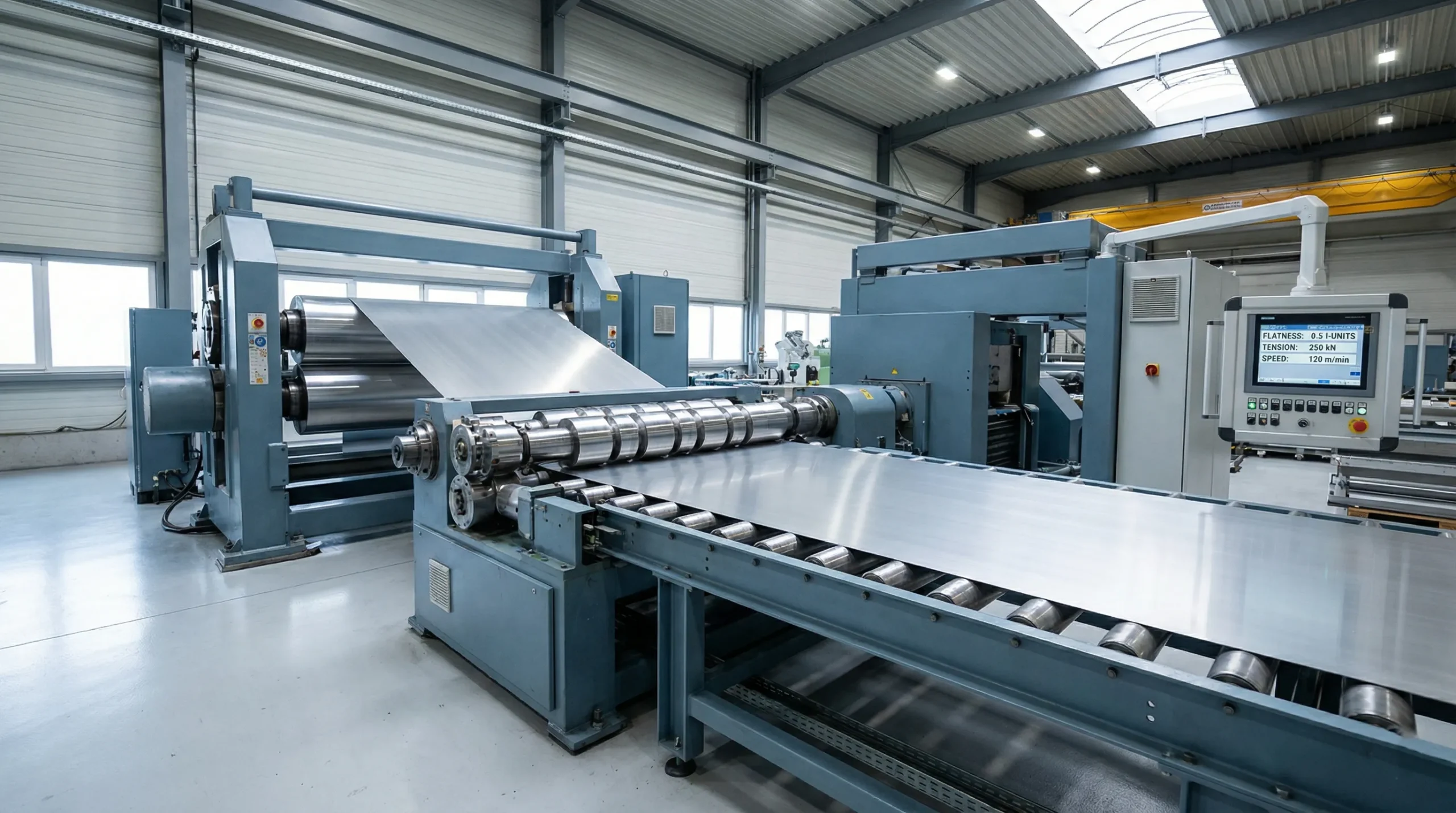 Aluminum coil slitting and leveling line in the factory