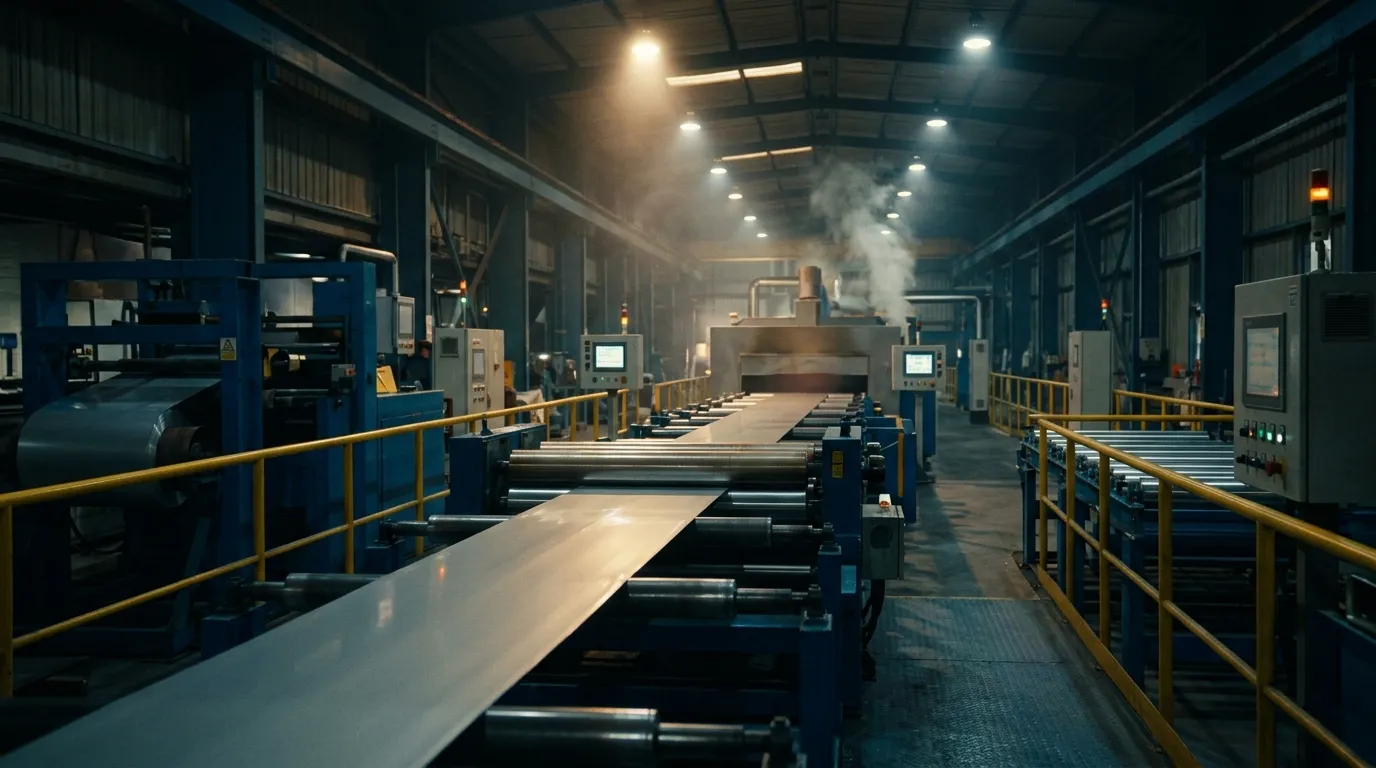 Aluminum strip running through a continuous processing line