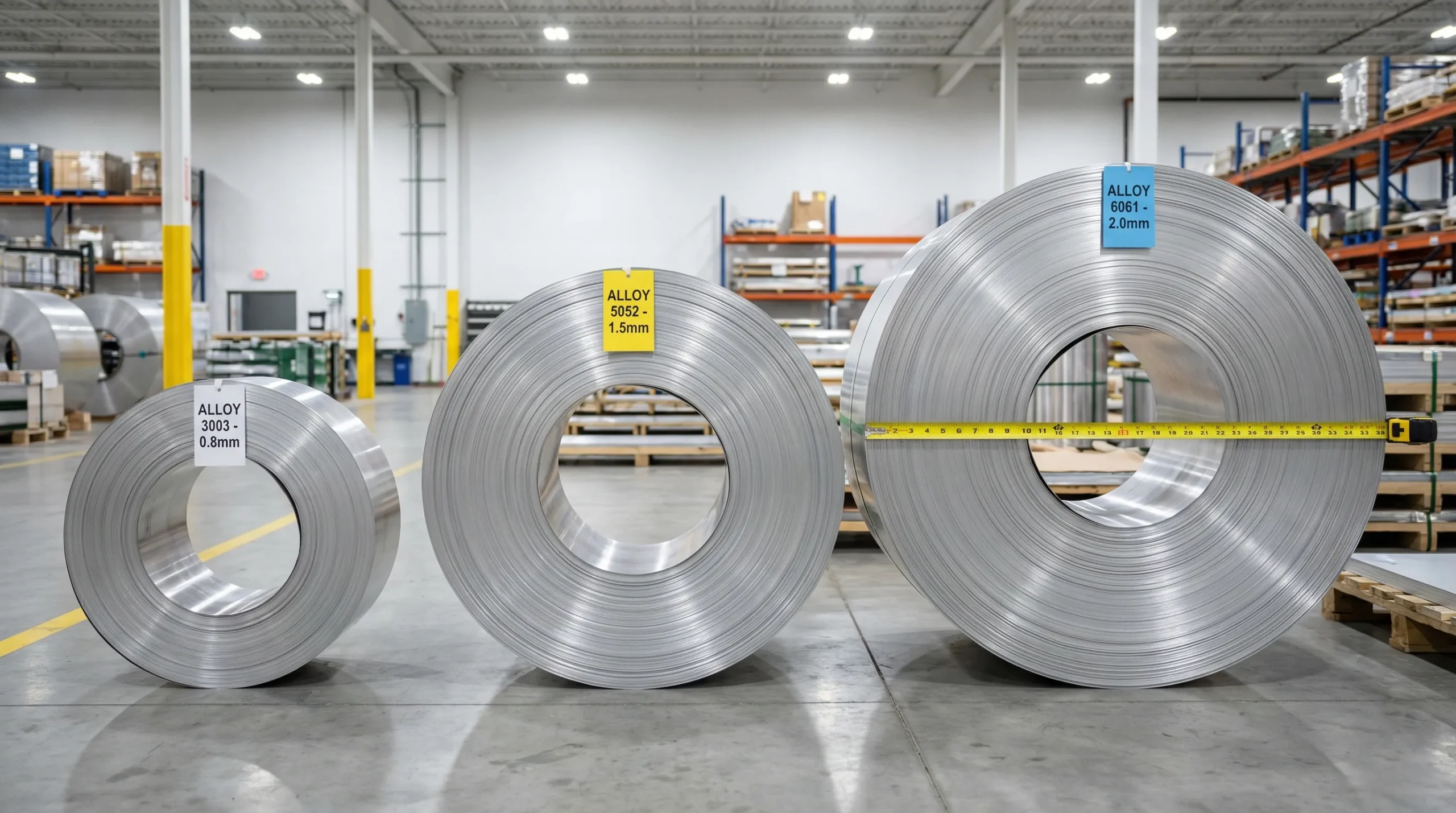 Slit aluminum coils measured with a tape measure