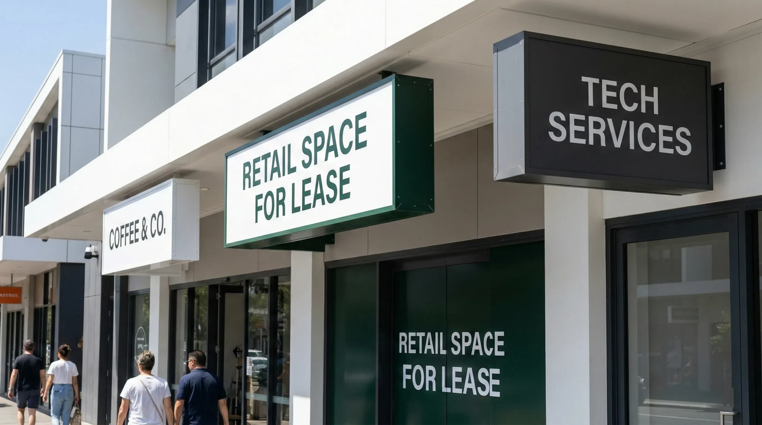 Illuminated box signs on a commercial retail strip