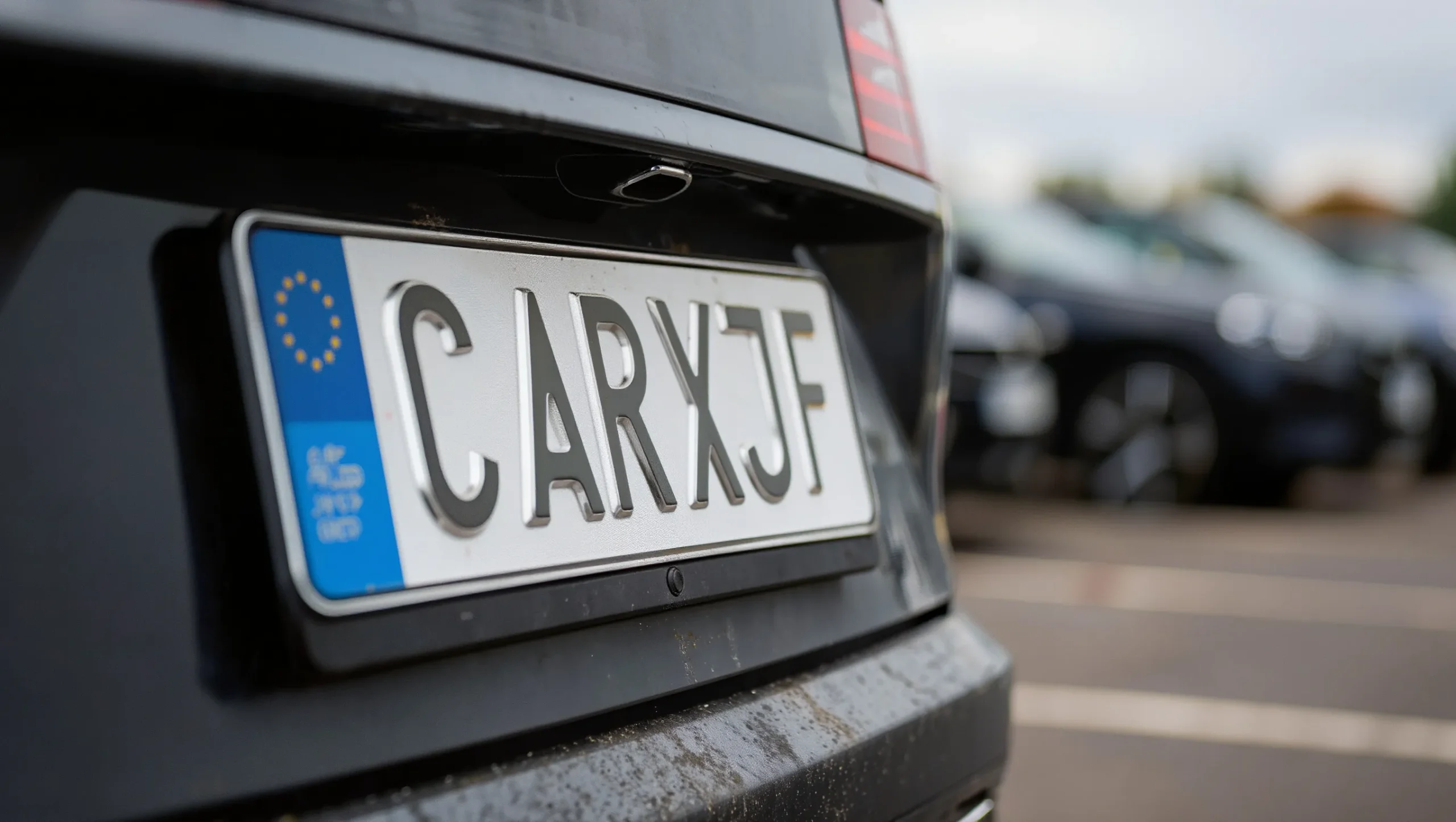 Close-up of a European sedan rear license plate