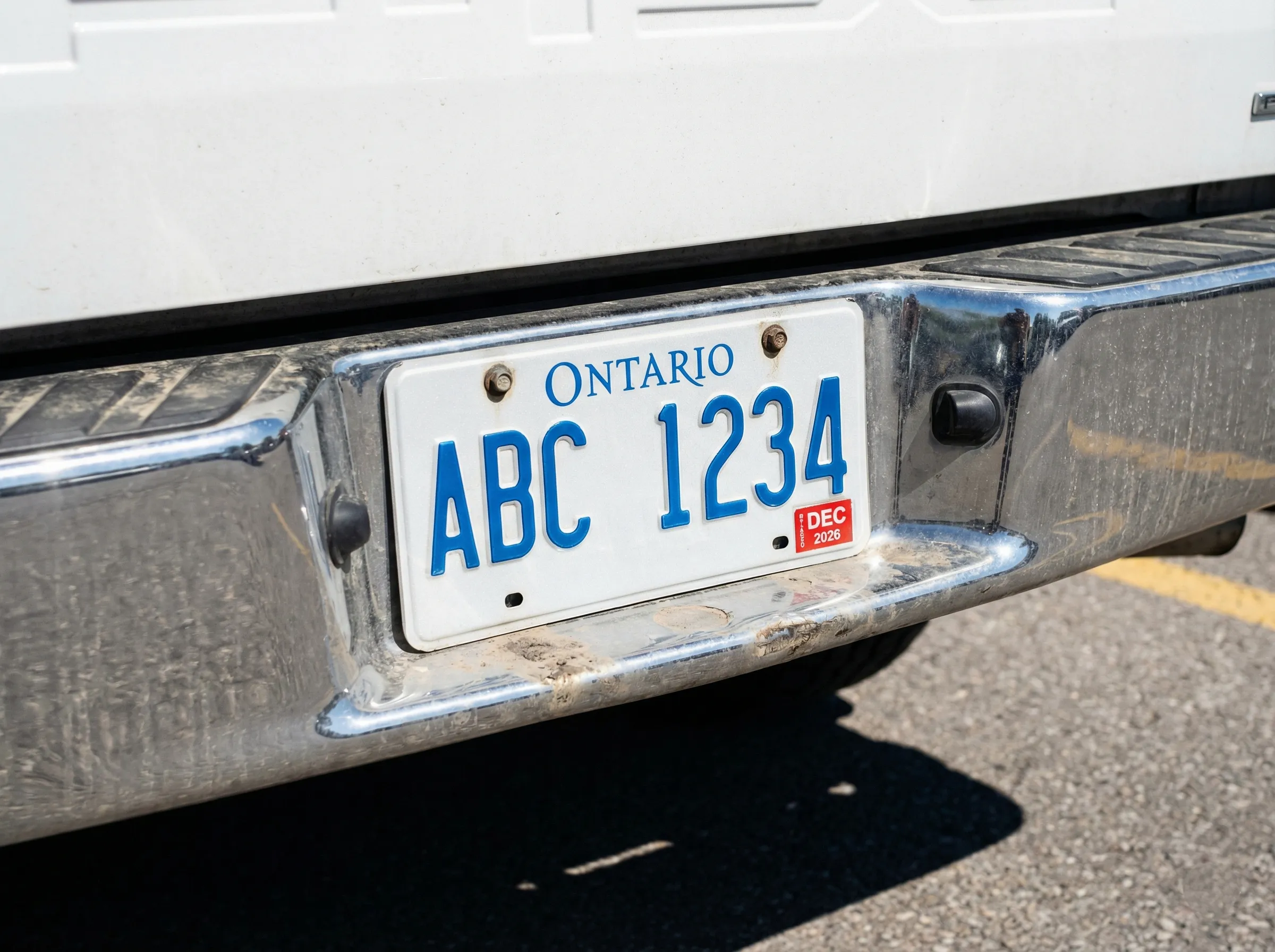 Ontario license plate on a truck bumper