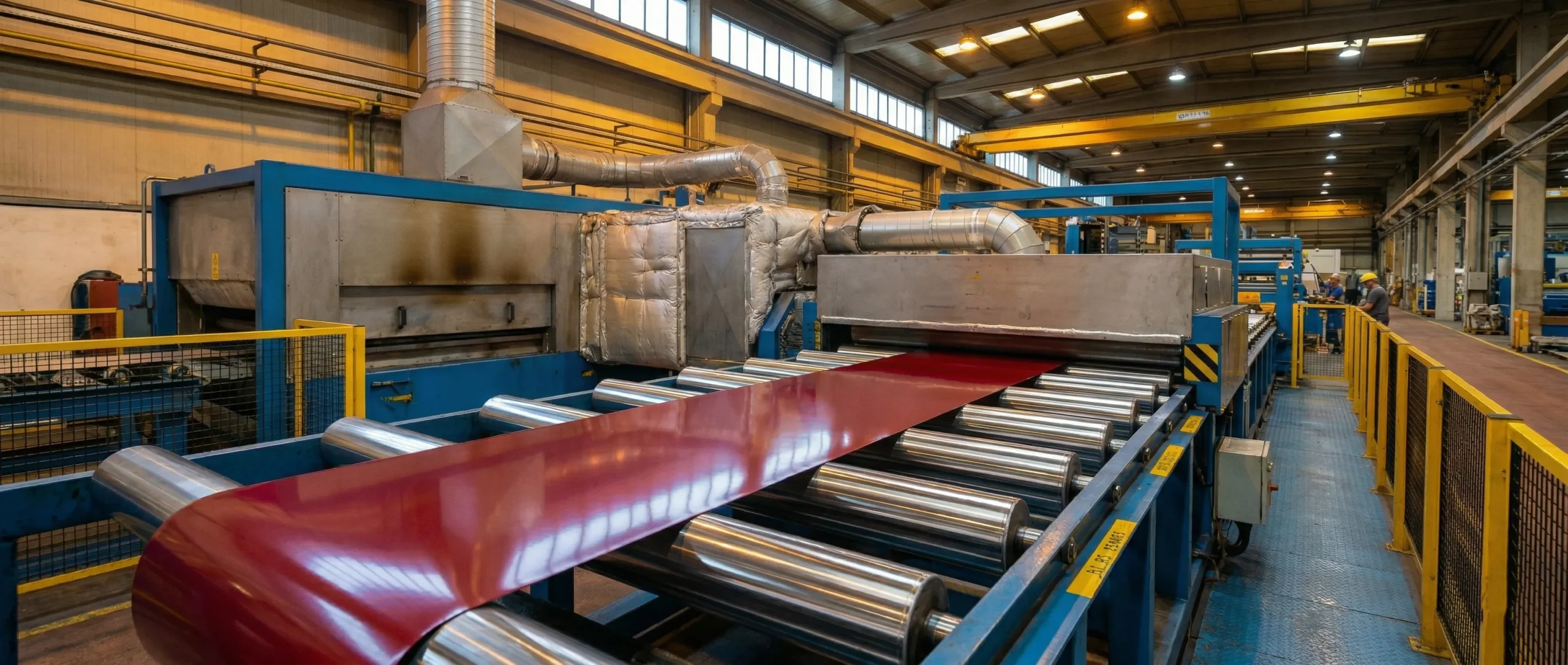 Red coil coating line and curing oven at the factory