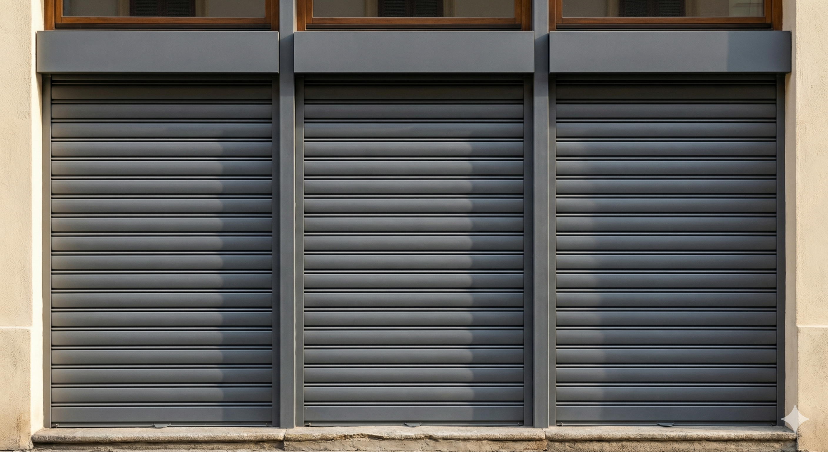 Black aluminum rolling shutter on a building