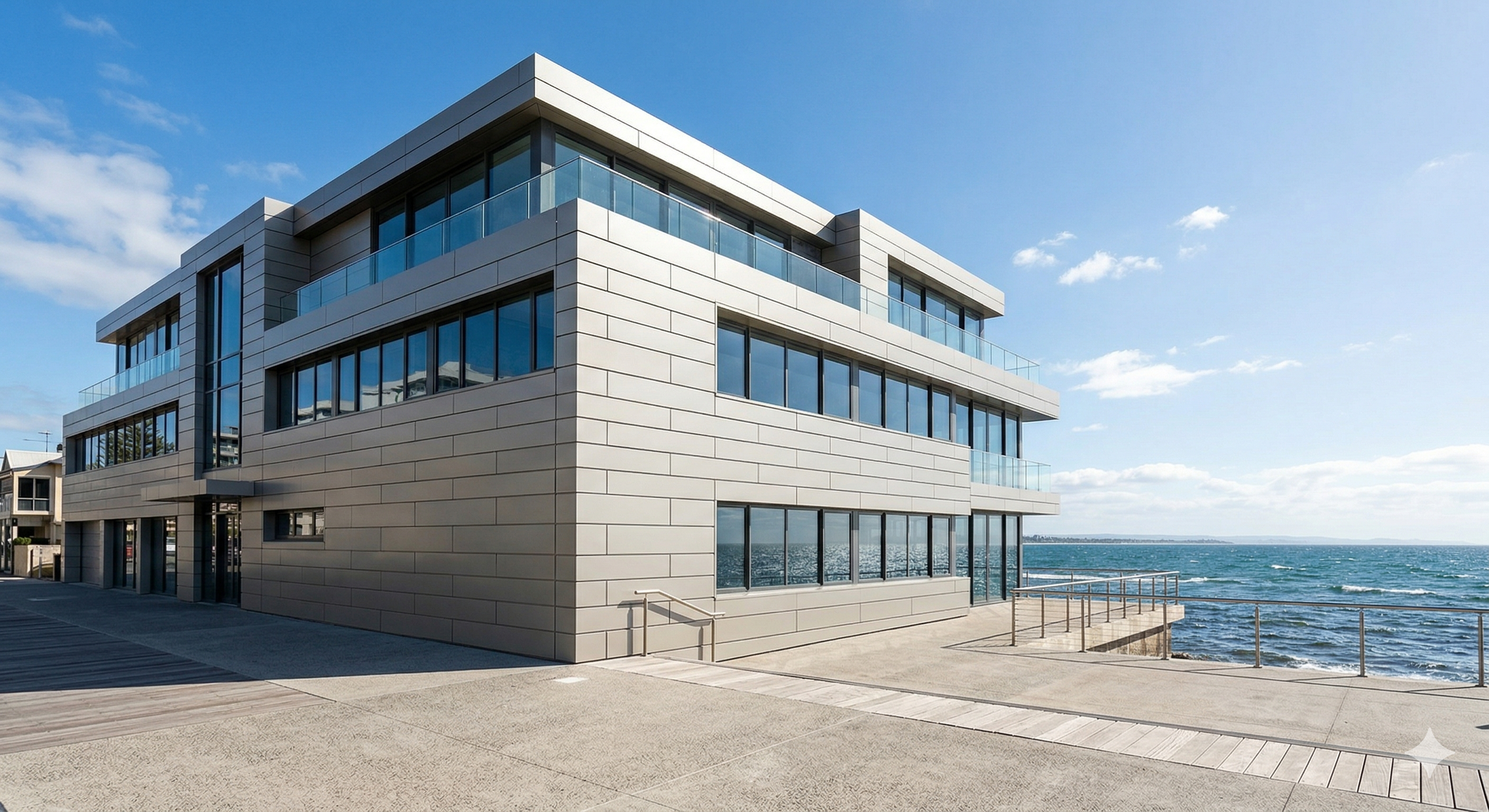 Coastal modern building with aluminum cladding