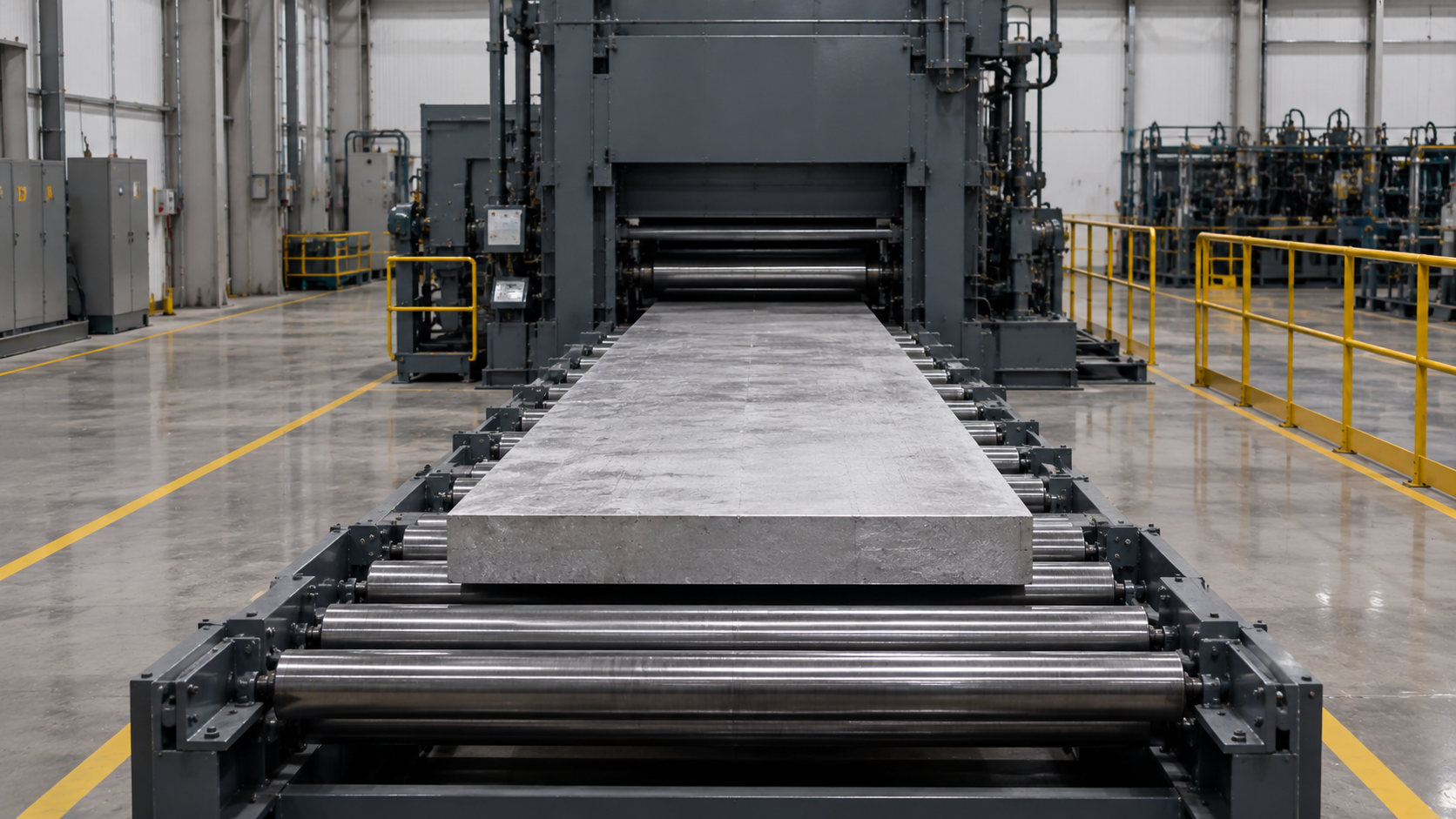 Aluminum slab on the rolling line