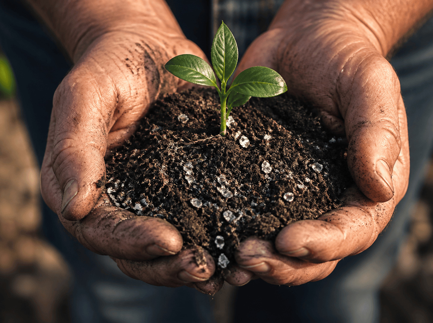 Hands holding dark soil